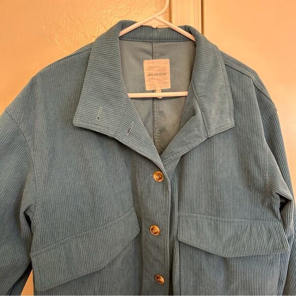 Anthropologie Avec Les Filles Corduroy Cropped Jacket Blue Women's Size L - Picture 4 of 9